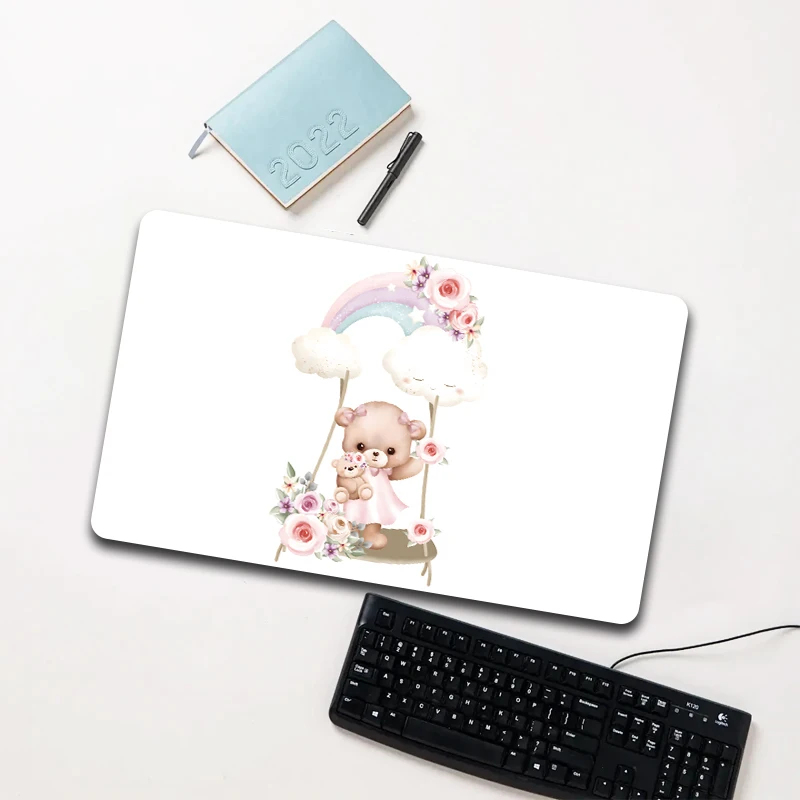 

Bear Swing Rainbow Floral Mouse Pad Large Non-slip Waterproof Desk Mat for Laptop Office