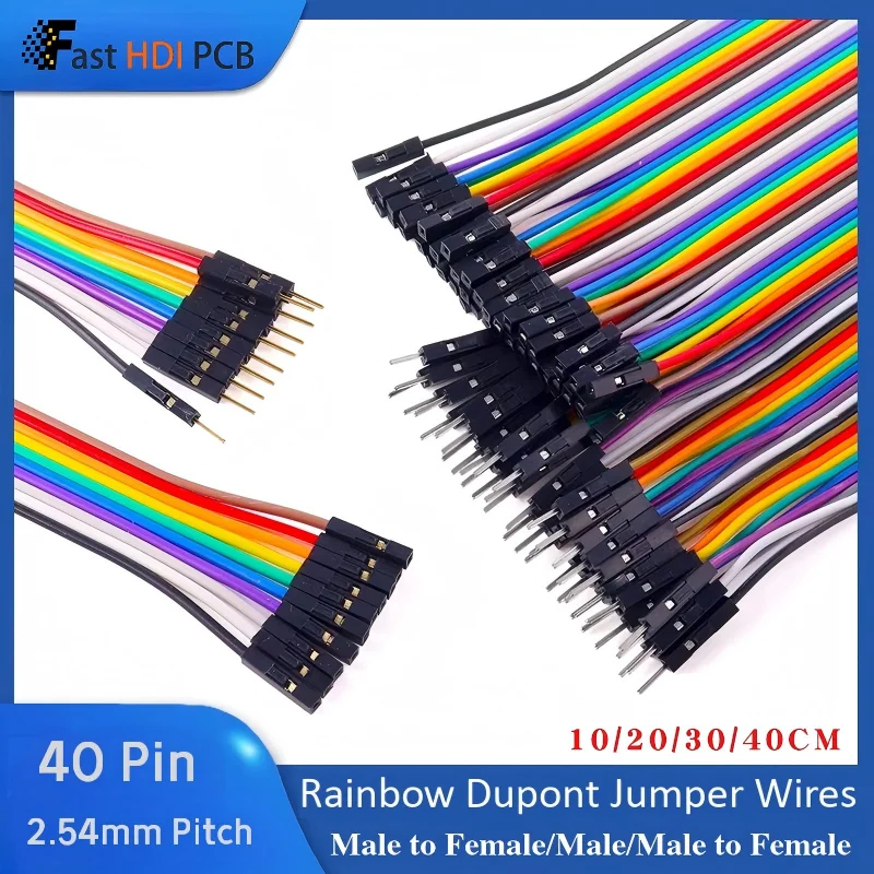 40 Pin Dupont Jumper Wires, Rainbow Ribbon Cable 2.54mm Pitch,Gold Plated Separable, for Arduino Raspberry Pi Breadboard DIY