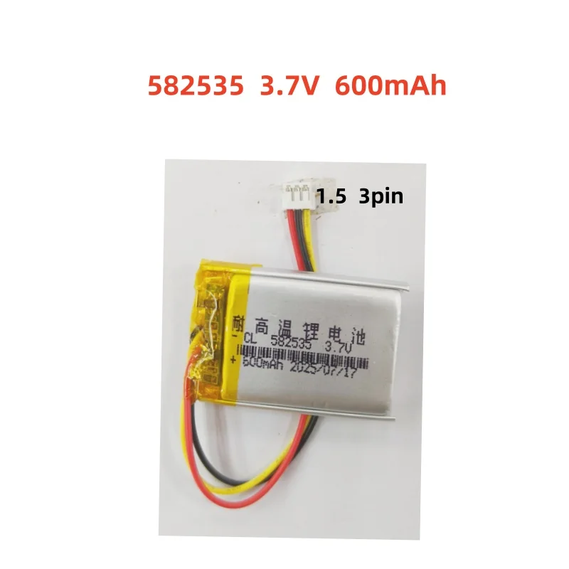 

3.7V 600mAh 1.74Wh Polymer Li Lithium Battery 582535 JST 3pin 1.5mm Connector For GPS Navigation Music Player