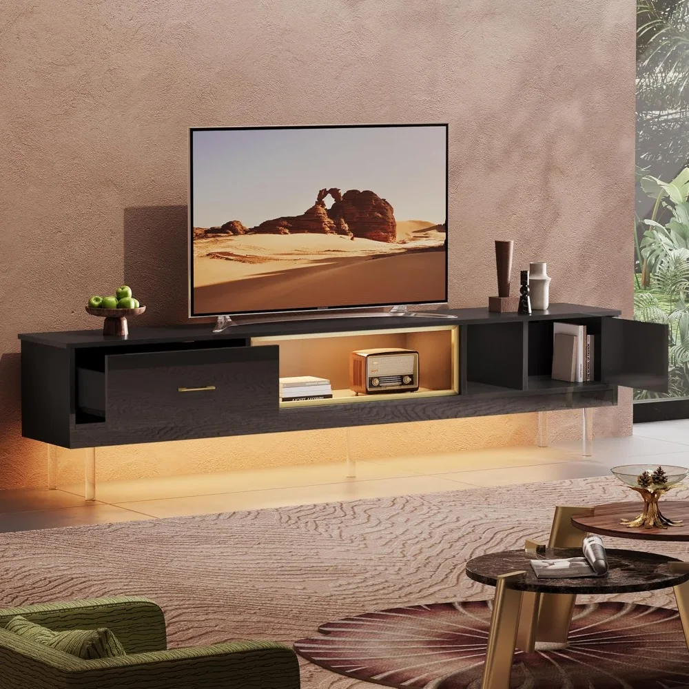 80 inch Modern High Glossy TV Stand with LED Lights for 85 inch TV, Gaming Entertainment Center with Storage for Xbox