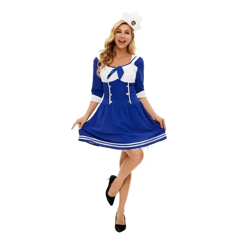 Vestido Sexy azul marino náutico para discoteca, disfraz de Cosplay de colegiala japonesa para fiesta de Halloween