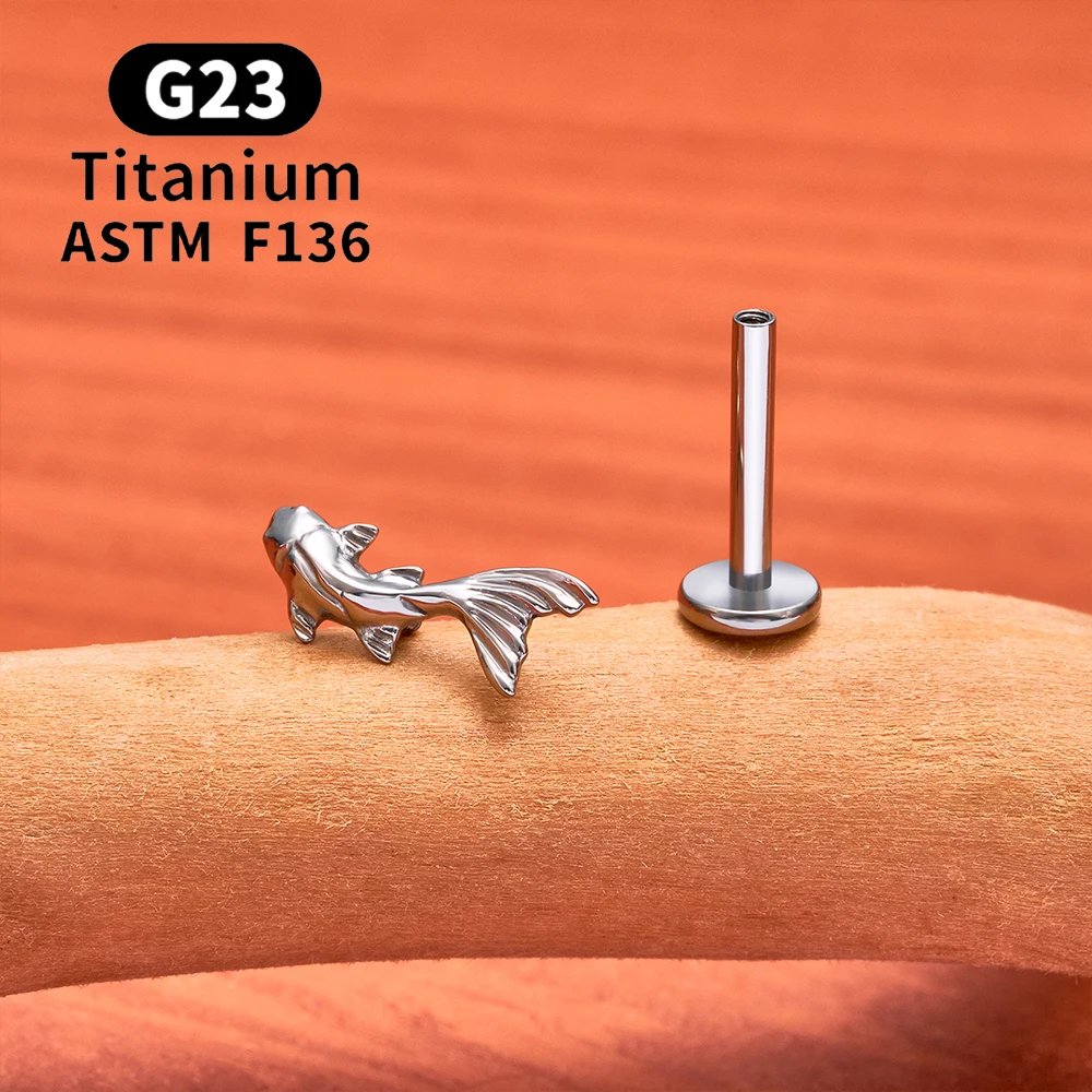 ASTM F136 Titanium Koi Fish Swallow Cartilage Earring Flat Back Stud 16G Internal Thread Tragus Conch Helix Ear Piercing Jewelry