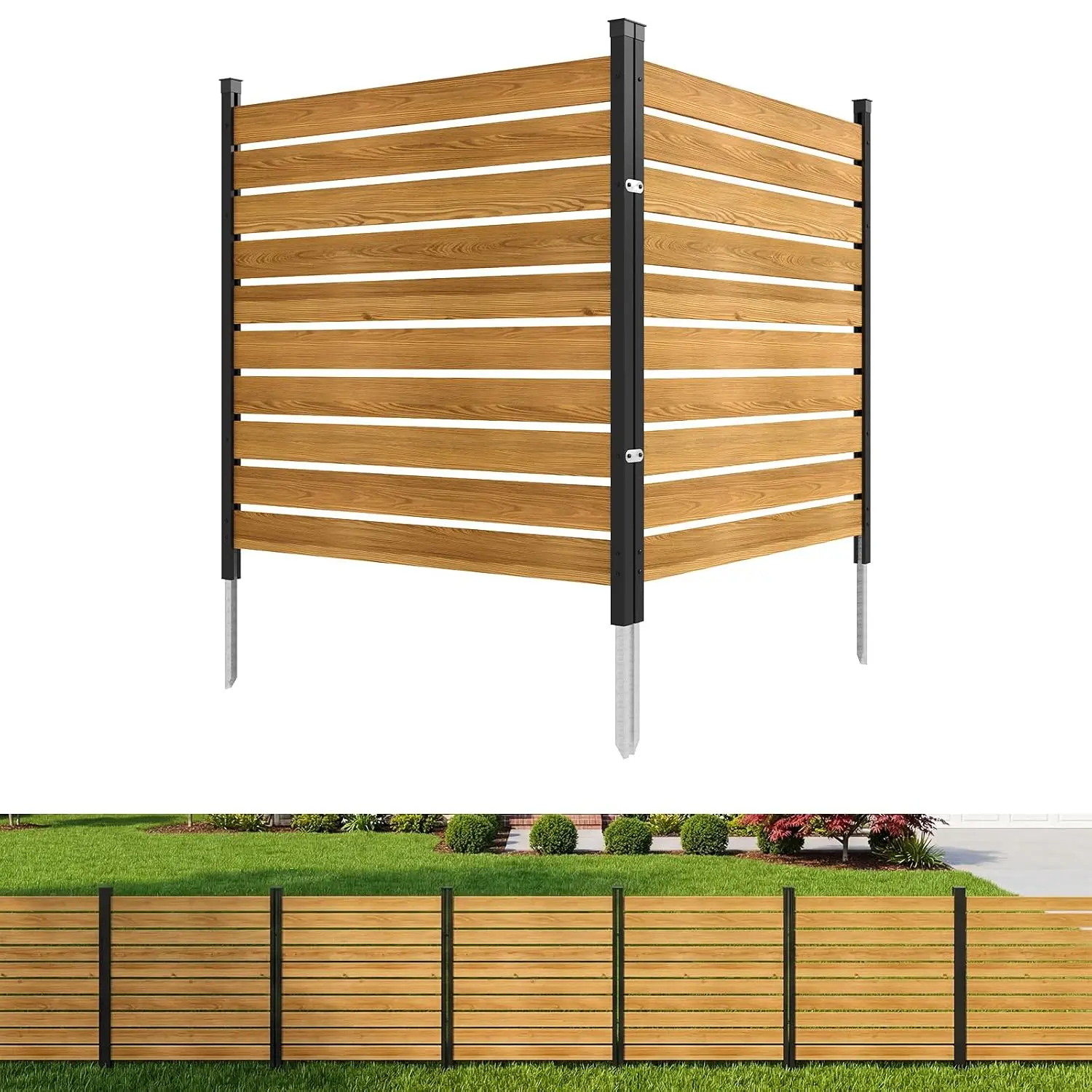 2 Panels Wood Privacy Screen, 41" x 38" No-Dig Air Conditioner Fence