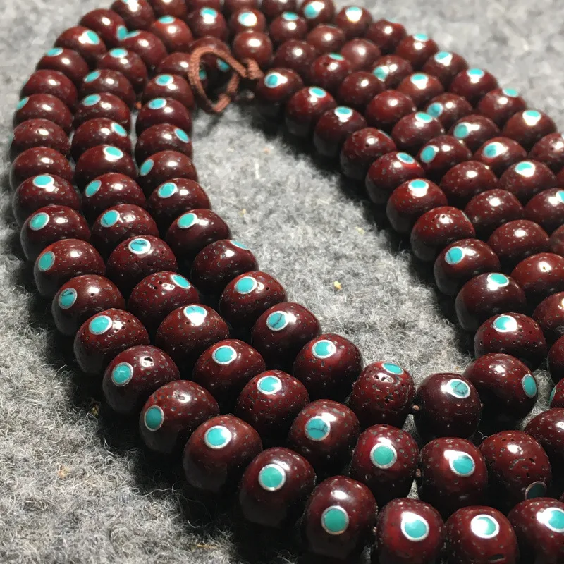 Ancient Color Star Moon Cinnabar for Processing Xingyue Bodhi Buddha Beads Men and Women Bracelet108 Inlaid Sycee Green Pine