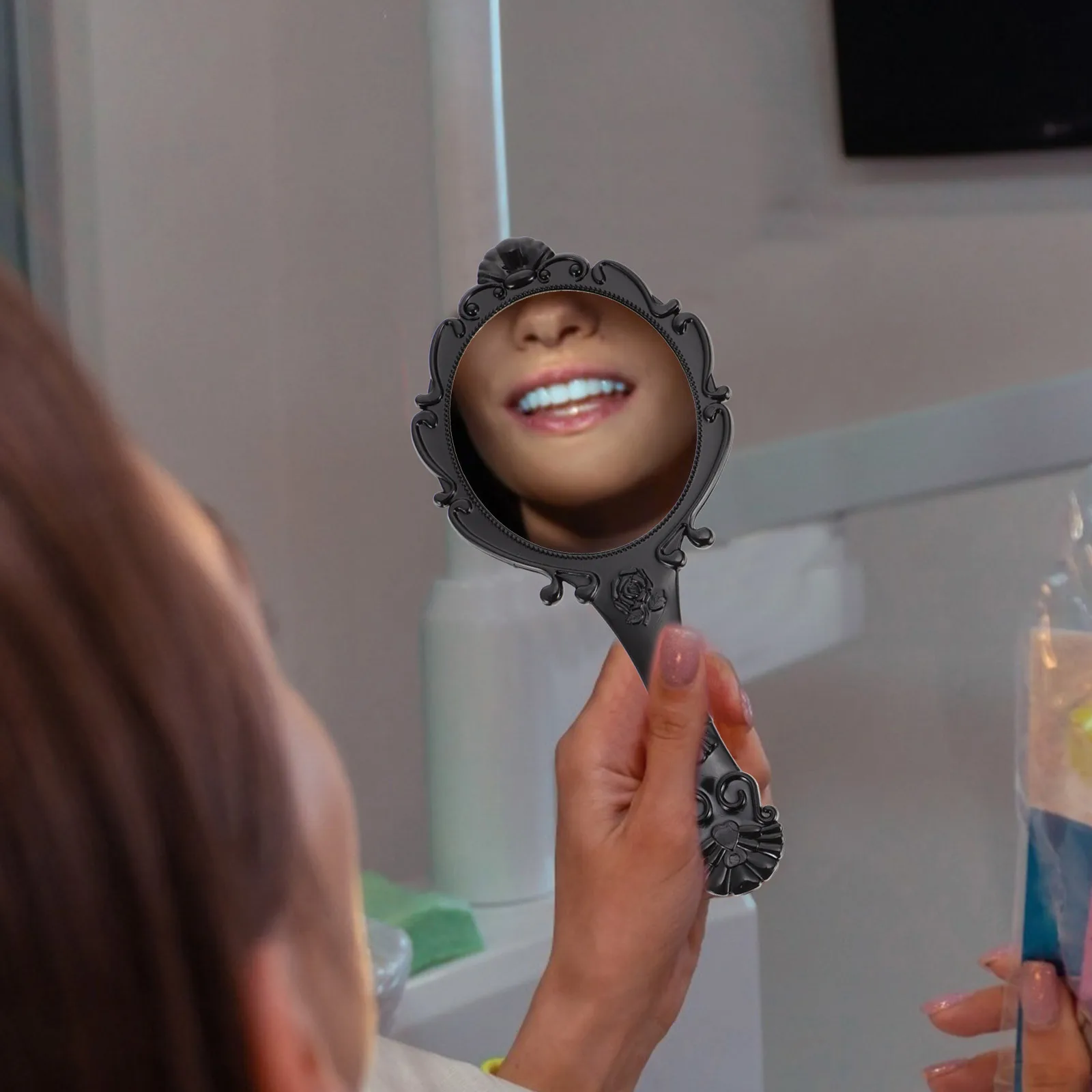 

2Pcs Makeup Mirror Stylish Retro Finish Shatterproof Glass Mirror for Home Bedroom Vanity Setup Makeup Accessory