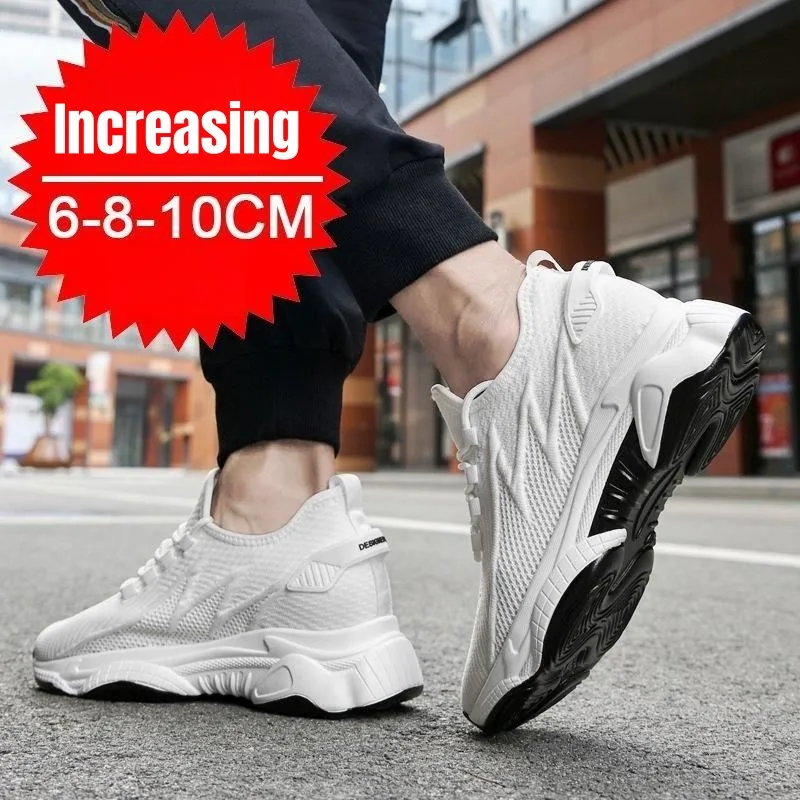 PDEP Increase Shoes Thick Soles Lift 6cm,8cm, Black White Grey Sneakers for Men Mesh Elevator Sports Tenis Masculino