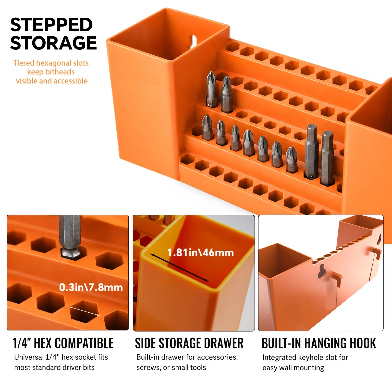 Image of 50-Loch-Bohrer-Organizer, Schraubendreher-Bithalter, Aufbewahrungswerkzeugkasten, robuste Werkzeugtasche mit Power-Geschenk-Power-Rack
