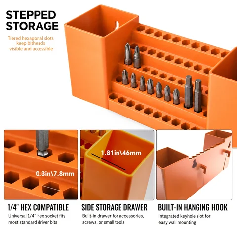 50Hole Drill Bit Organizers Screwdriver Bits Holder Storage Tool Box Heavy Duty Tool Bag with Power Gift Power Rack
