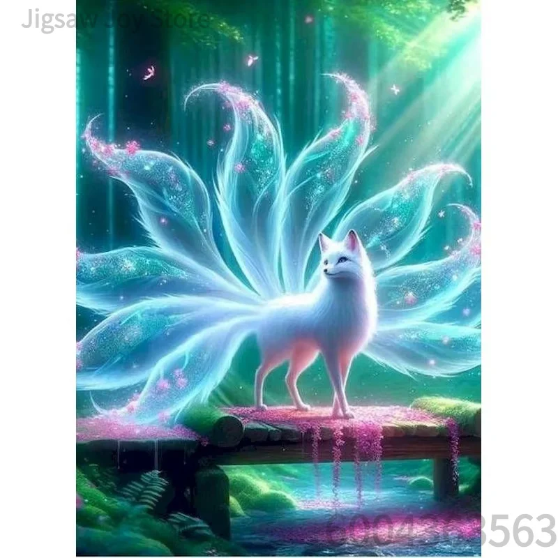 Fantasy Animal Jigsaw Puzzle, Glowing Nine Tailed Fox, Cherry Blossom White Fox, Floral Umbrella Pomeranian, 500-2000Pcs