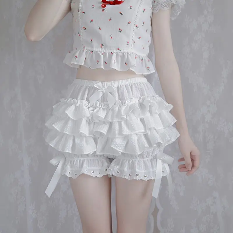 Gothic Style Black White Bow Ruffles Lace Lolita Safety Shorts Women Y2k Aesthetic E-girl Kawaii Victoria Bloomers Plus Size 2xl