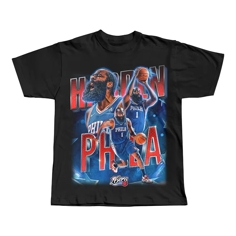 2025 النجم الصاعد جيمس هاردن جيرسي تي شيرت صاروخ الأمريكية خمر القطن فضفاض الرجال والنساء الصيف الراحة قصيرة الأكمام #5