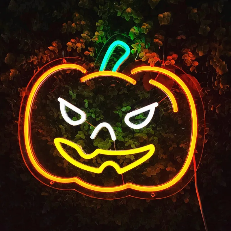 Pumpkin Halloween Neon Signs Lantern Led Light Up Sign USB Powered Home Party Bedroom Decoration Spooky Boo Neon Wall Decor Lamp