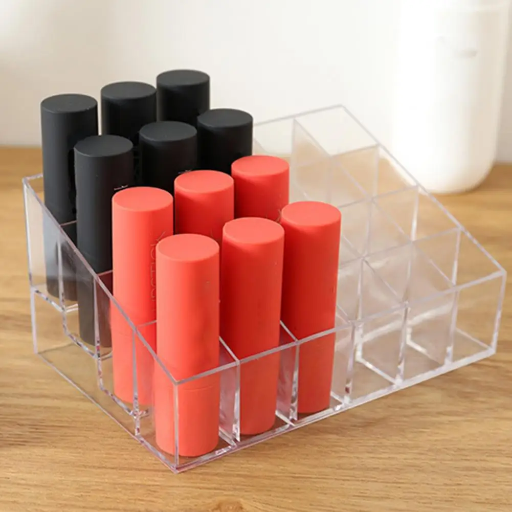 24 Grids Lipstick Holder Transparent Visible Clear Cosmetic Makeup Organizer Container Bedroom Storage Box Display Rack Case