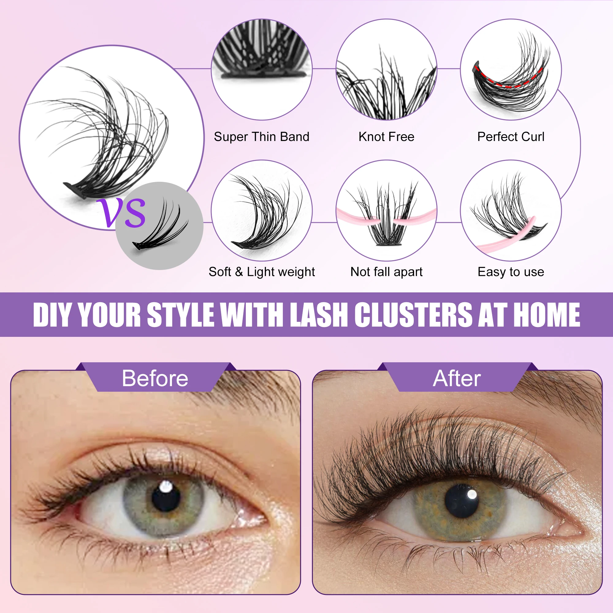 LAKANAKU 3D Fluffy Cluster Lash Mega Volume DIY Cluster Eyelashes Individual EyeLash Extensions 3D Mink Lashes