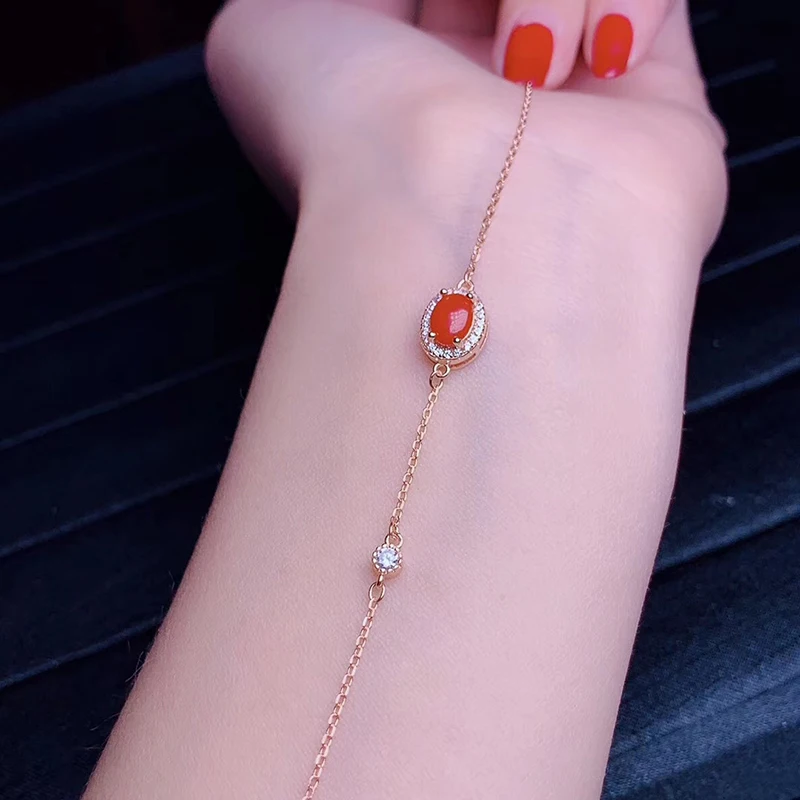 Jewelry Red Coral Bracelet for Daily Wear 5mm*7mm Natural Red Coral Silver Bracelet 925 Silver Coral Jewelry