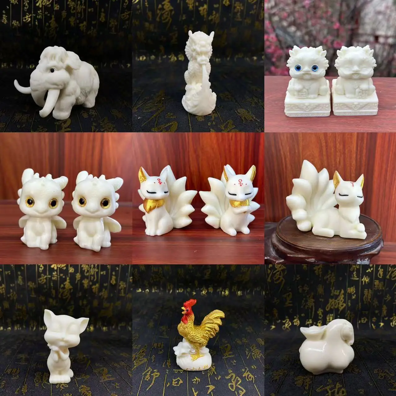 Hand Carved Tagua Nut Nine Tailed Fox Toothless Elephant Dragon Pearl Horse Wealth Seal Figurine Multipattern Wenwan Craft Gift