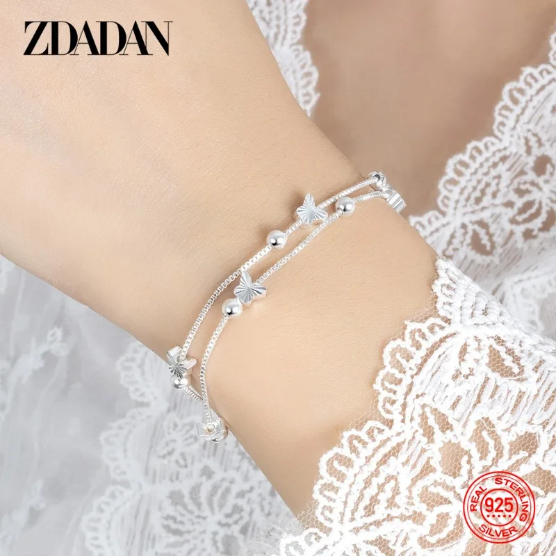 ZDADAN 925 Sterling Silber Doppelschichtige Schmetterlings-Perlenarmbandketten für Damen, Modeschmuck – Detail 4