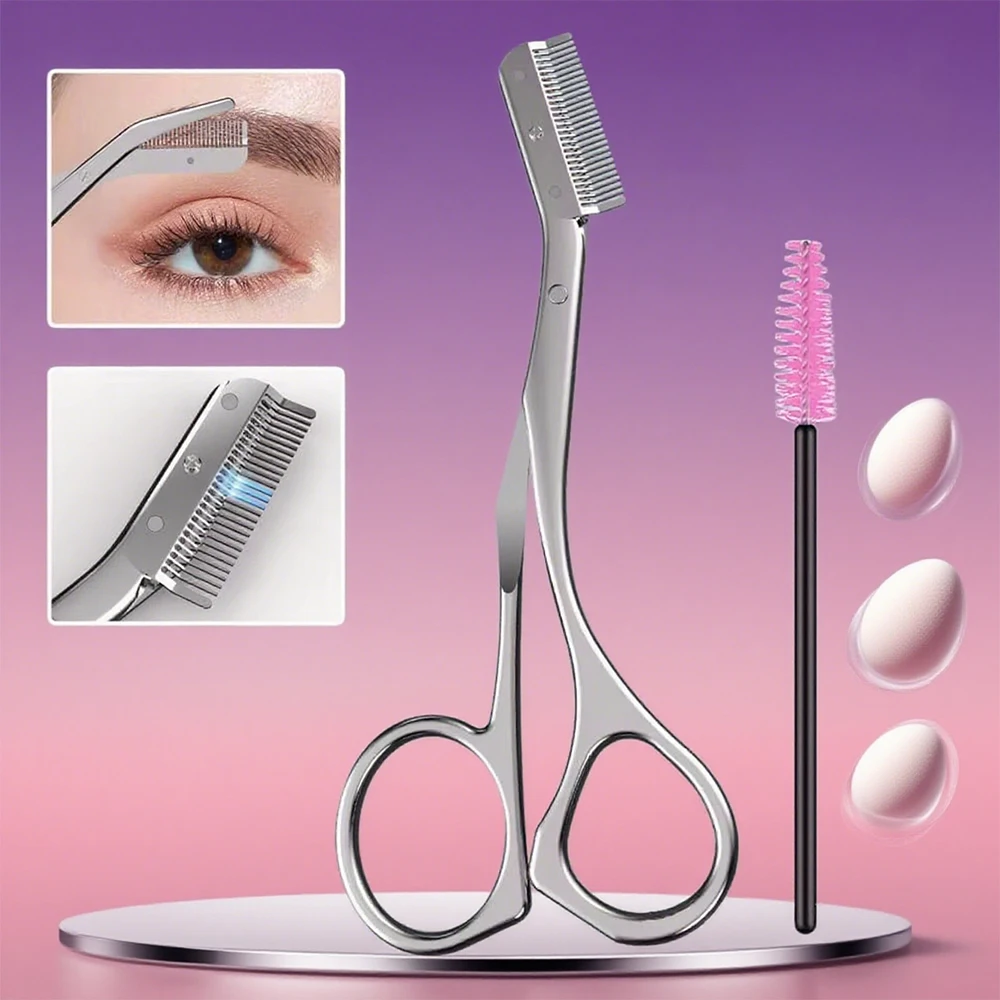 New 2pcs/set Safe Stainless Steel Eyebrow Trimme Eyebrow Scissors With Comb Hair Removal Shaver Cutter Durable Makeup Tool