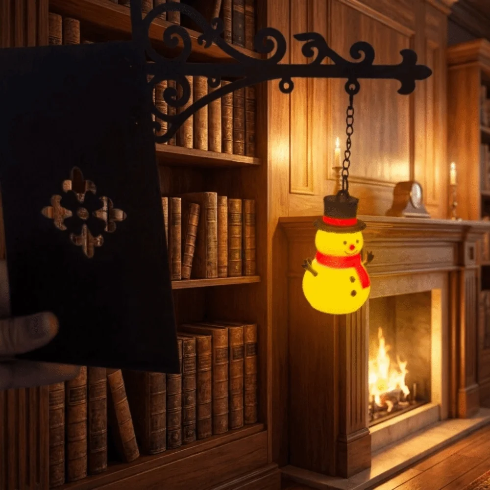 Retro Bookshelf Lantern Light Iron Art Cute Snowman Bookshelf Lamp Cartoon Santa Claus Book Classification Label Office Desktop