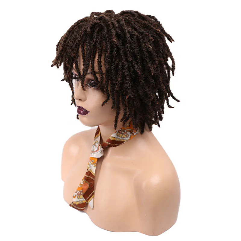 Synthetic Short Curly Hair Wigs With Natural Looking Dreadlock Braided Wig For Black Women Ombre Black Mixed Brown Daily Party