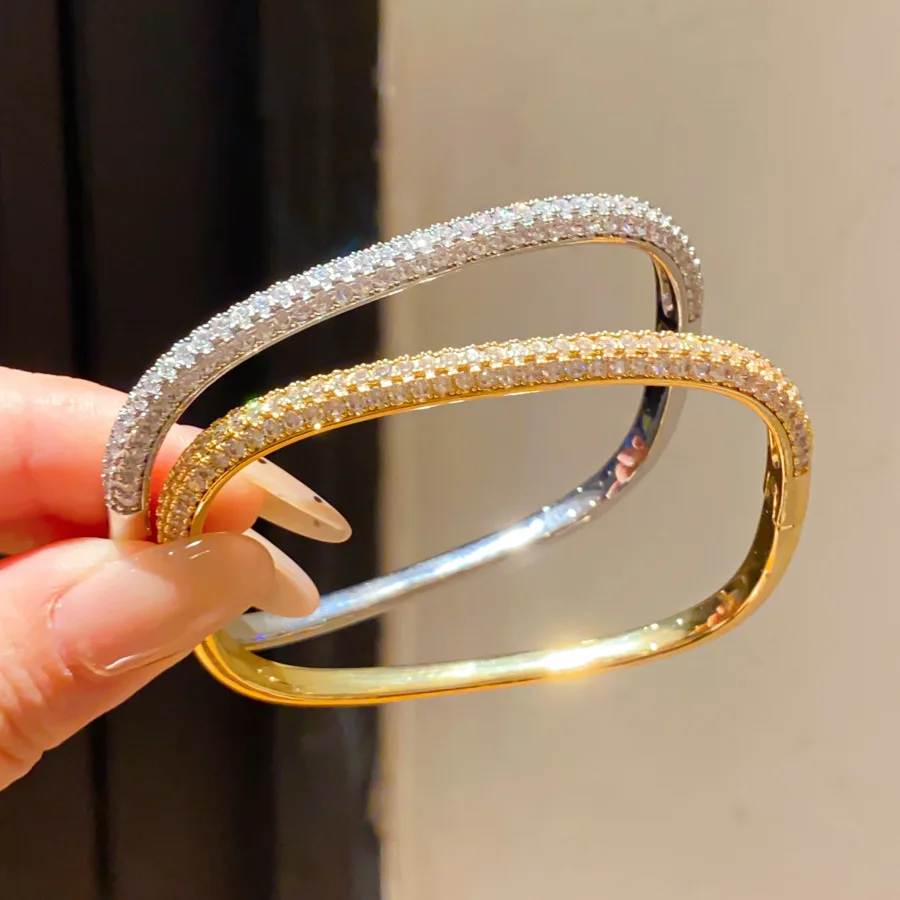Classic Design Full Crystal Geometric Bangles for Women Fashion Brand Jewelry Zirconia Bracelet Party Accessories