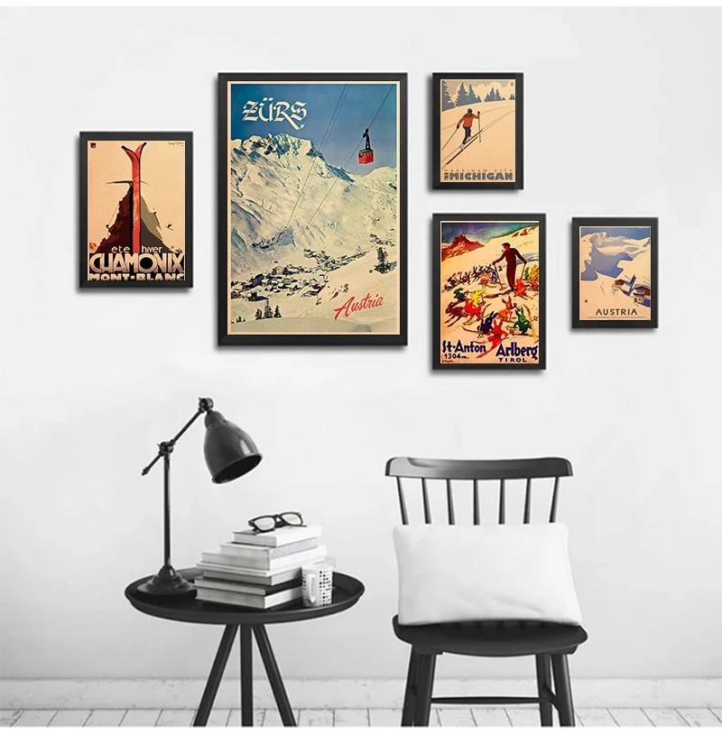 Canada Ski in Alaska Canvas Painting Skiing Vintage Wall Kraft Posters Coated Wall Stickers Home Decoration Pictures Gift