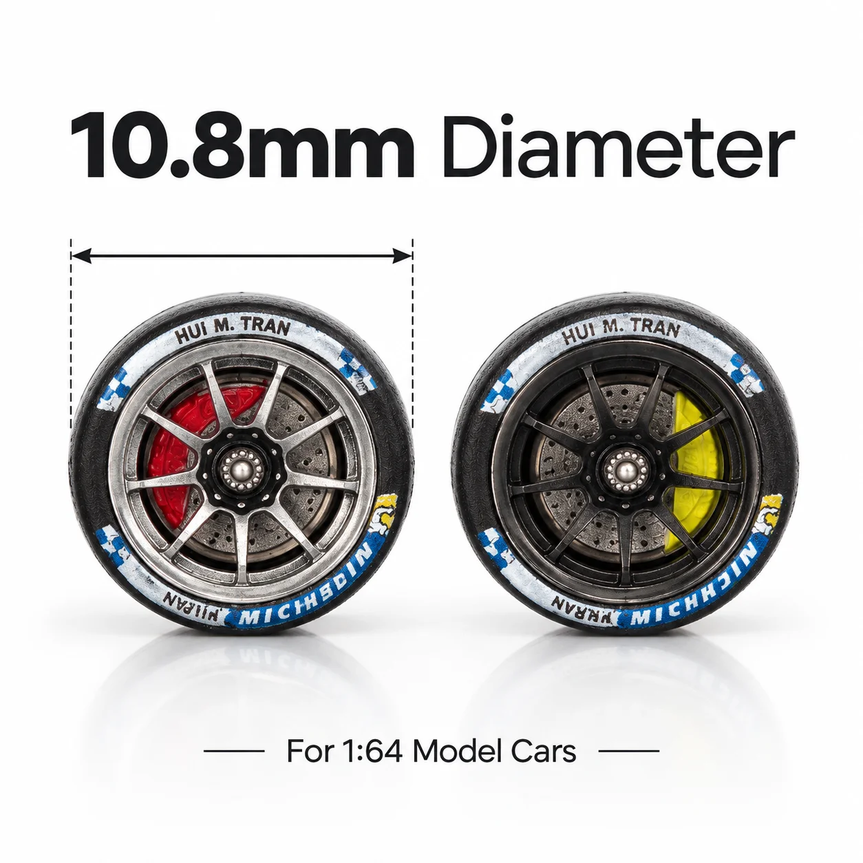 X-Scale 10.8mm 1/64 Model Car Dynamic Bearing Wheels with Rubber Tires & Brake Disc Refitting Parts for 1:64 Car Upgrade