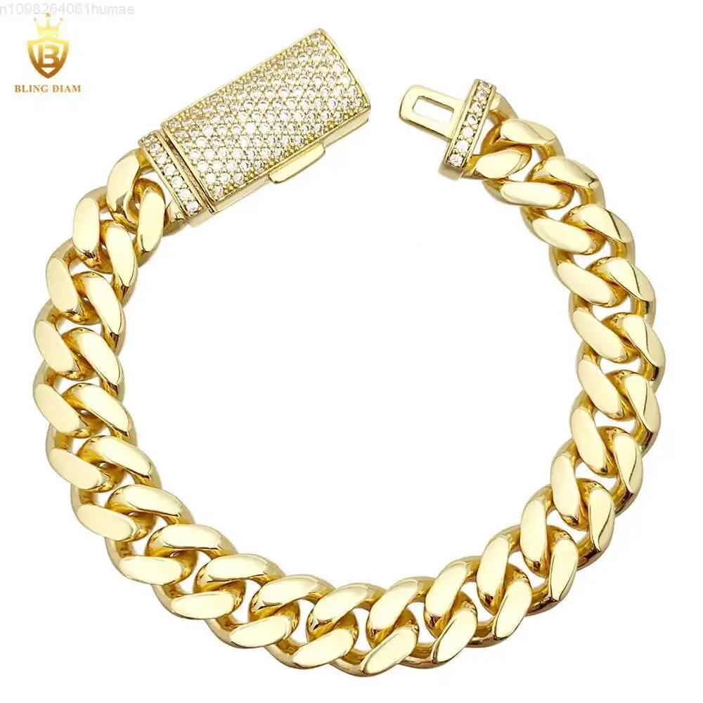 

10mm 12mm Hip Hop Jewelry Cuban Link Chains 925 Sterling Silver VVS Moissanite Iced Out Diamond Stainless Steel Gold