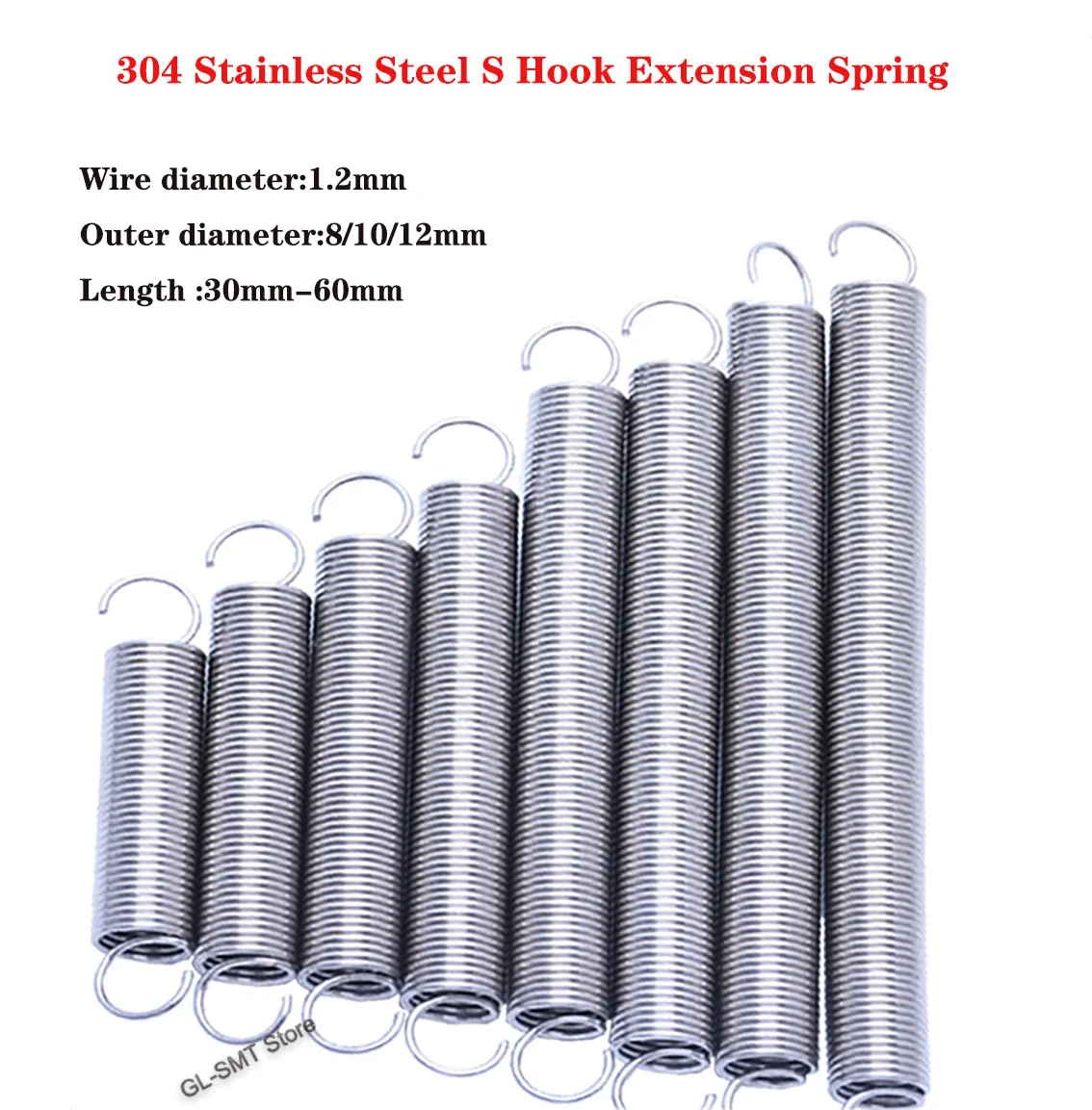 2Pcs Wire Dia 1.2mm S Hook Extension Spring Length 30-60mm 304 Stainless Cylindroid Helical Pullback Tension Coil Spring