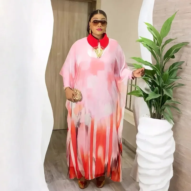 

Pink blue African Dresses for Women Summer Traditional Africa Clothing Applique Flower Muslim Kaftan Chiffon Maxi Long Dress