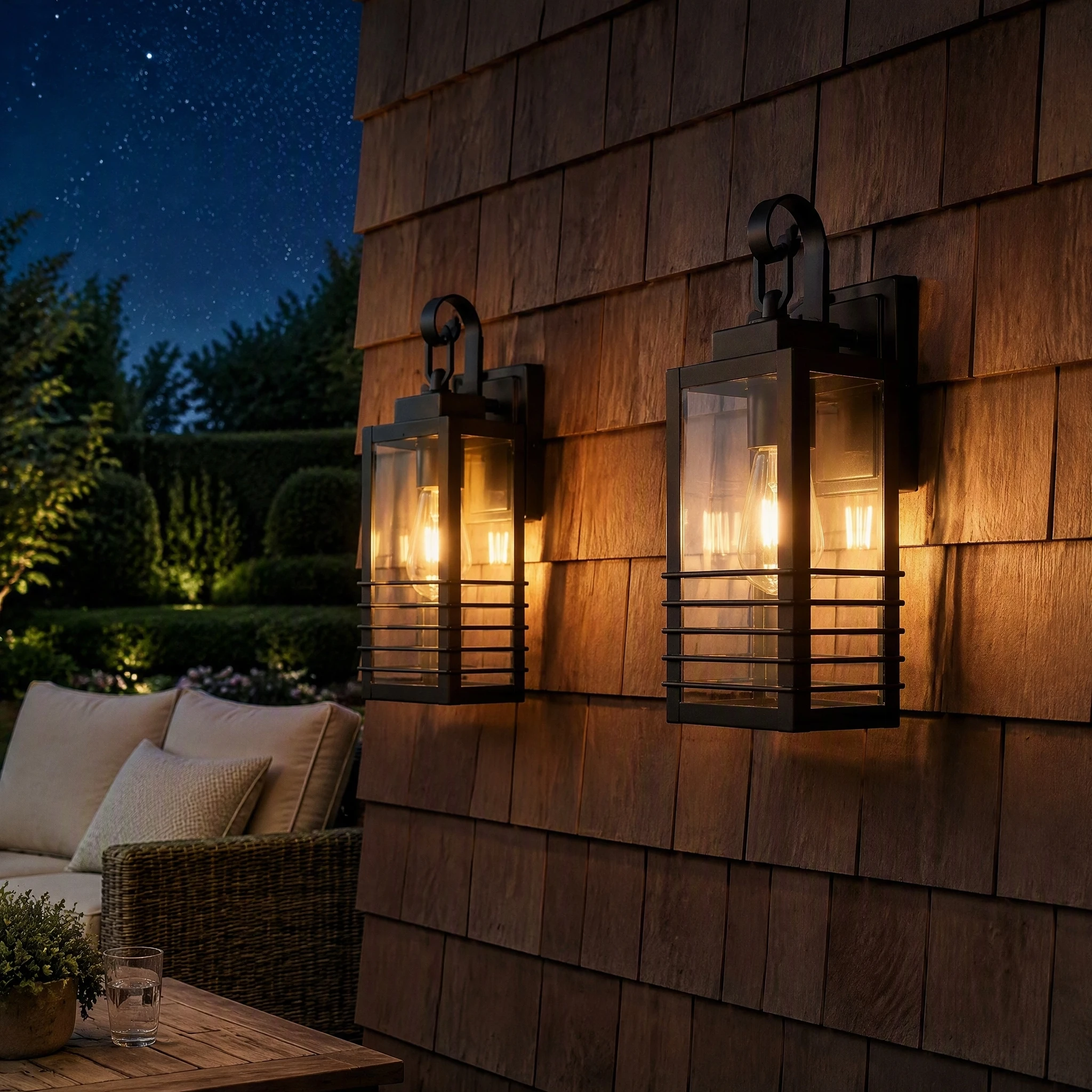 ARLGSITE 2 Pack 14.6 in Outdoor Wall Lantern Lights, Matte Black Sconces, Tempered Glass, E26 Base
