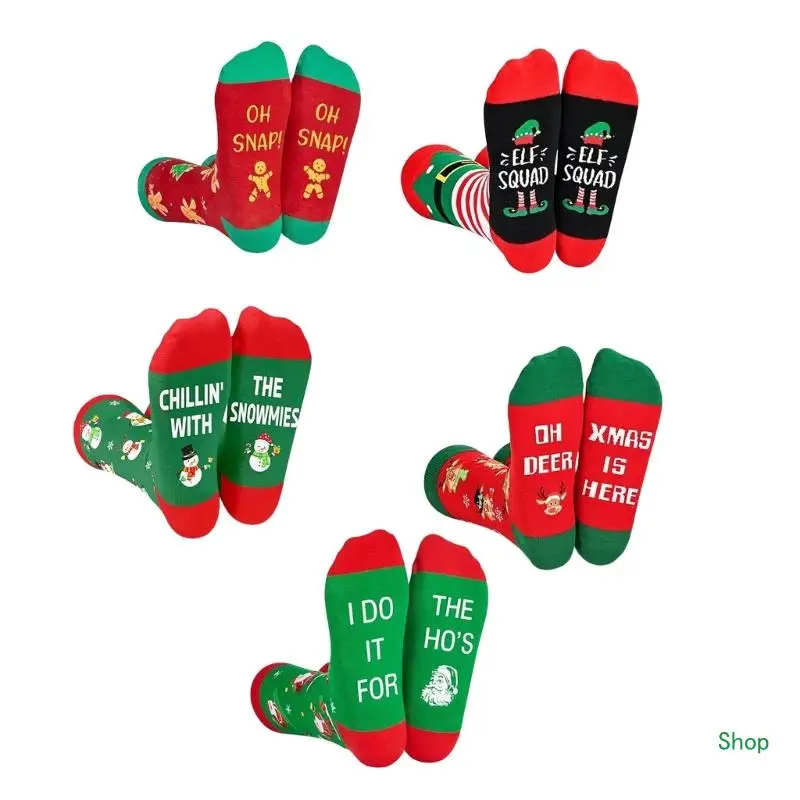 Livraison directe nouveauté lettres chaussettes noël drôle vacances Santa bonhomme neige à motifs Festival équipage pour