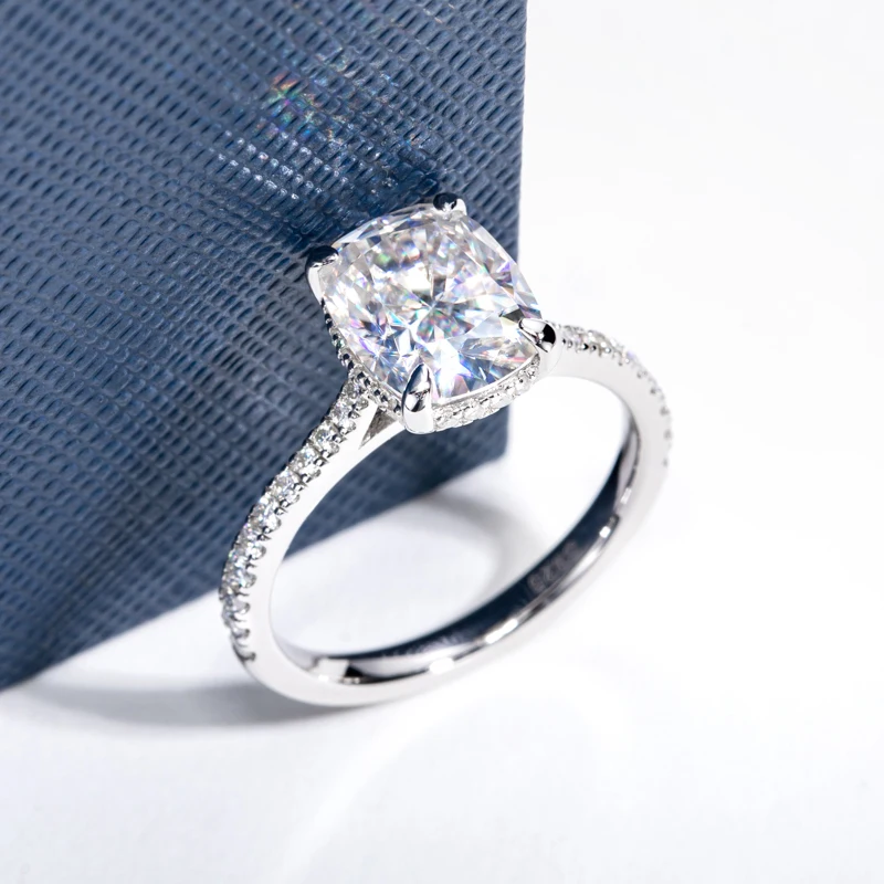 DEZO Cushion Cut Moissanite Engagement Rings For Women 4.0ct 925 Sterling Silver Anniversary Fine Jewelry