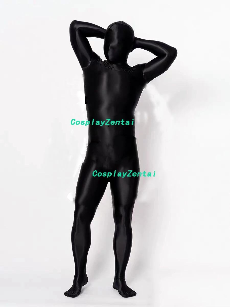 Shiny Bright Black High Quality Spandex Zentai Bodysuits Halloween costumes Woman/Men Zentai Catsuit