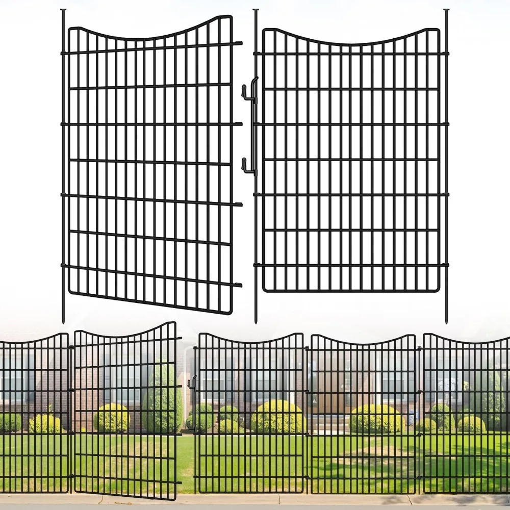 

10 Panels Garden Fencing Animal Barrier with Gate, Dog Fence Outdoor for Yard