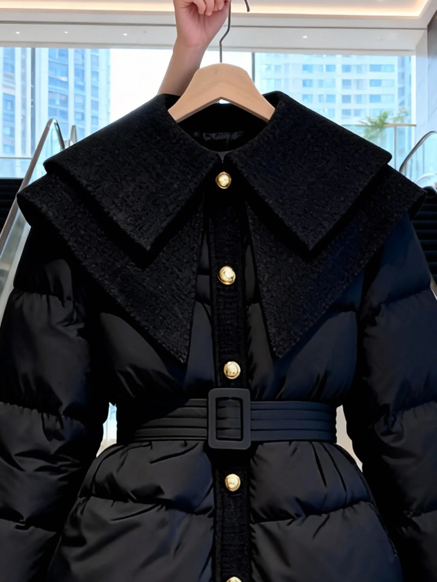 Bla awl Kragen Taille-Cinching Damen Daunenjaet Luxus SLE Thi Oberbekleidung für den Winter Ele Attraktiv 2025, Neu