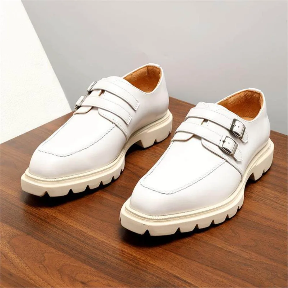 2026 White White Double Buckle Non Slip Thick Sole Leather Shoes Business Performance Breathable Mens Formal Shoes