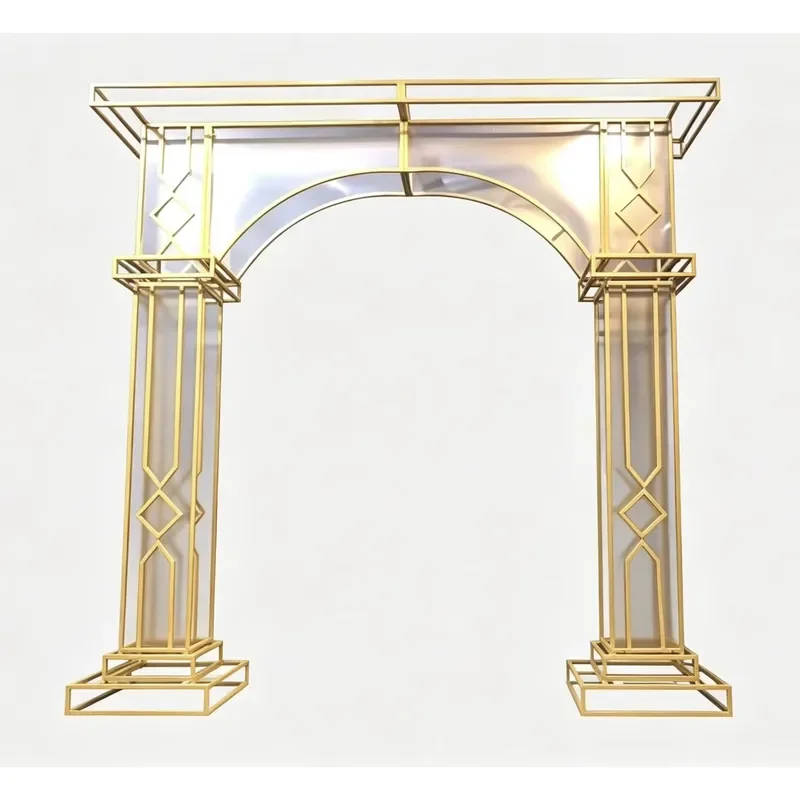 Wedding Gold Metal Arch Backdrop Stand with Transparent Panel, Event Ceremony Decorative Door Frame for Party & Banquet