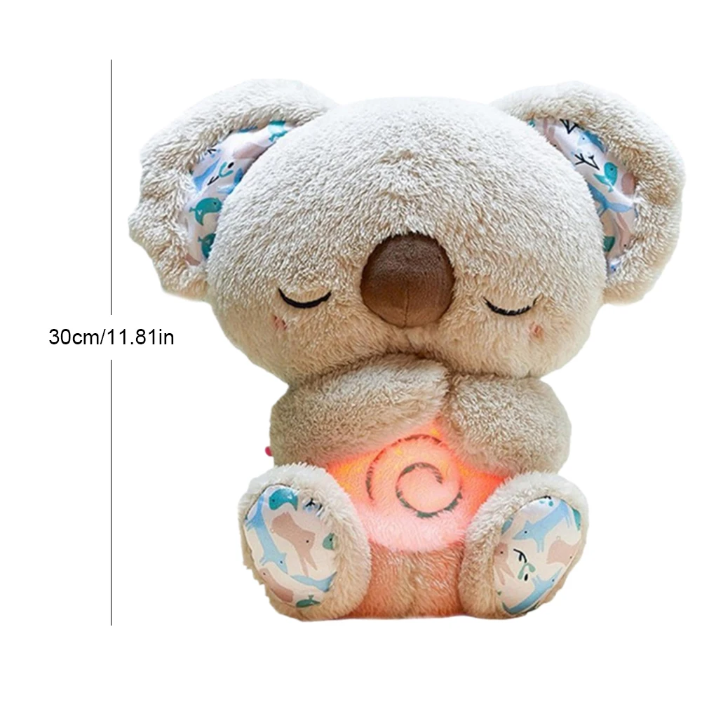 30cm Kawaii Koala Soothing Musical Plush Toy Baby Sleeping Companion Sound and Light Doll Breathing Motion Koala Bear Toys Gifts