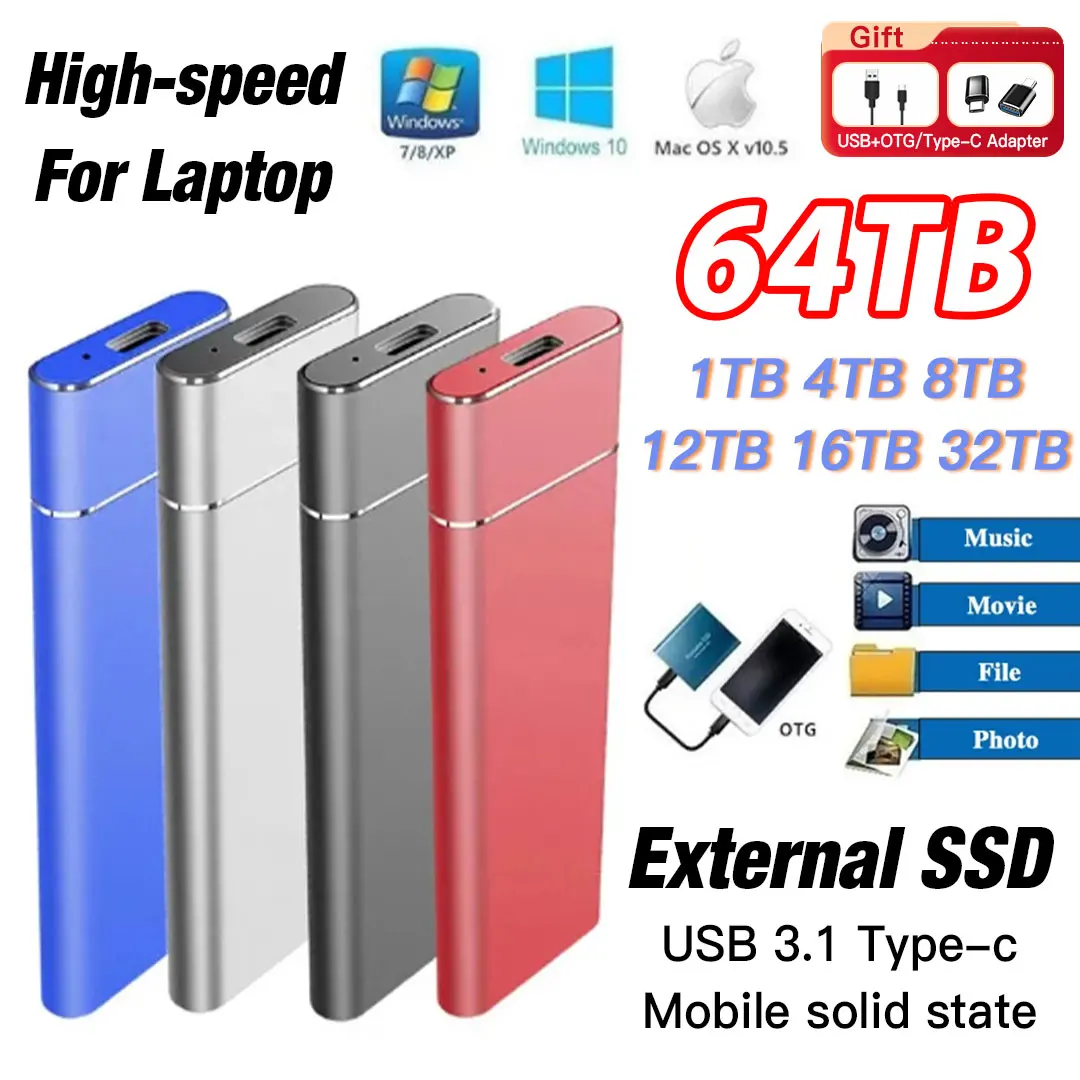 

Original Portable External Hard Drive 2tb/1tb/500gb Hard Disk Memory USB 3.1 High-Speed M.2 Storage for PC/Mac/Desktop/MacBook