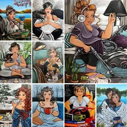 DIY 5D Full Drill Fat Cartoon Sexy Woman Yoga Square Diamond Painting By Number Kits for Adults Embroidery Cross Stitch Decor