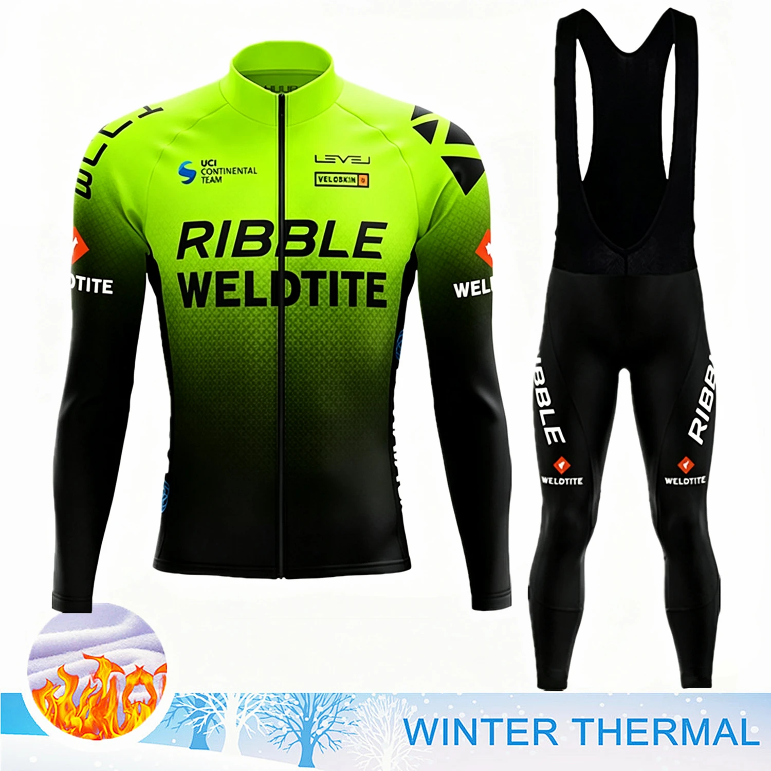 Winter Thermal Fleece Bahrain Long Sleeve Cycling Jersey Set Bib Pants Ropa Ciclismo Bicycle Clothing MTB Bike Mens Team Suit