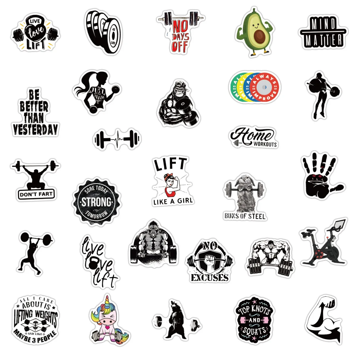 10/30/50pcs Sheets Of Sports Fitness Workout Cartoon Graffiti Stickers Cool Scrapbook Laptop Phone Diy  Kids Toys Decal Stickers