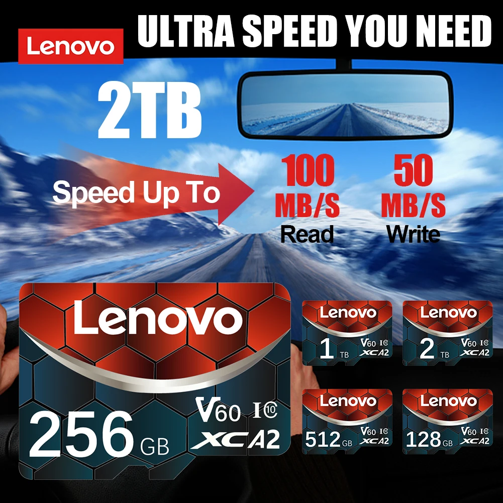 

Lenovo 2TB High Speed C10 U3 Memory Card V60 For Drones Cameras Surveillance Devices 128GB 512GB Micro SD Card A2 Mini TF Card