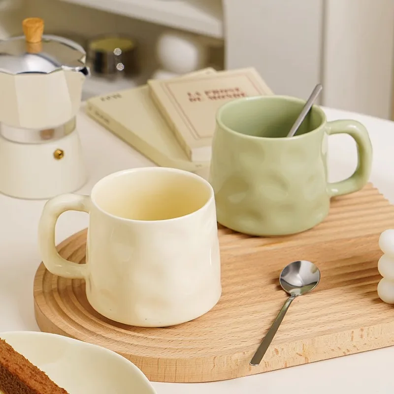 

Handcrafted Cream Texture Ceramic Mug Large Capacity Solid Color Cup For Home Use High Aesthetic Coffee Tea Drinking