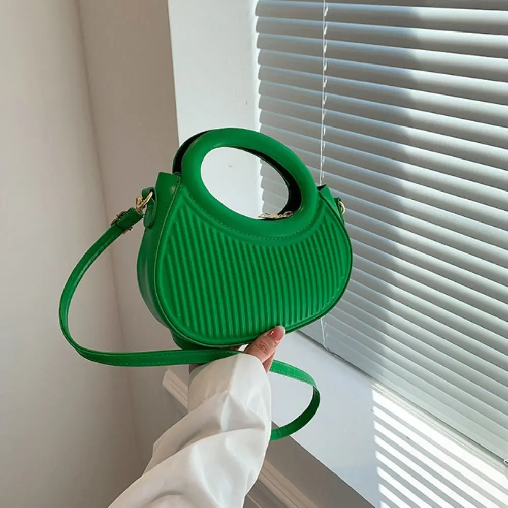 Casual Pu Leather Underarm Bag Solid Color Mini Single Shoulder Bag Pleated Saddle Bag Women