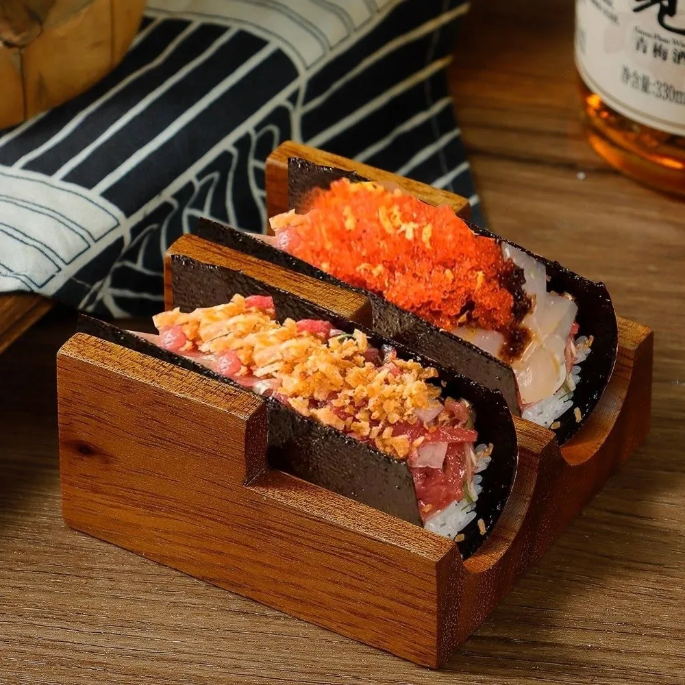 U-shaped Walnut Sushi Rack Japanese Style Thickened Urchin Holder Smooth Texture Sushi Boat Food Display Rack Hotel Use
