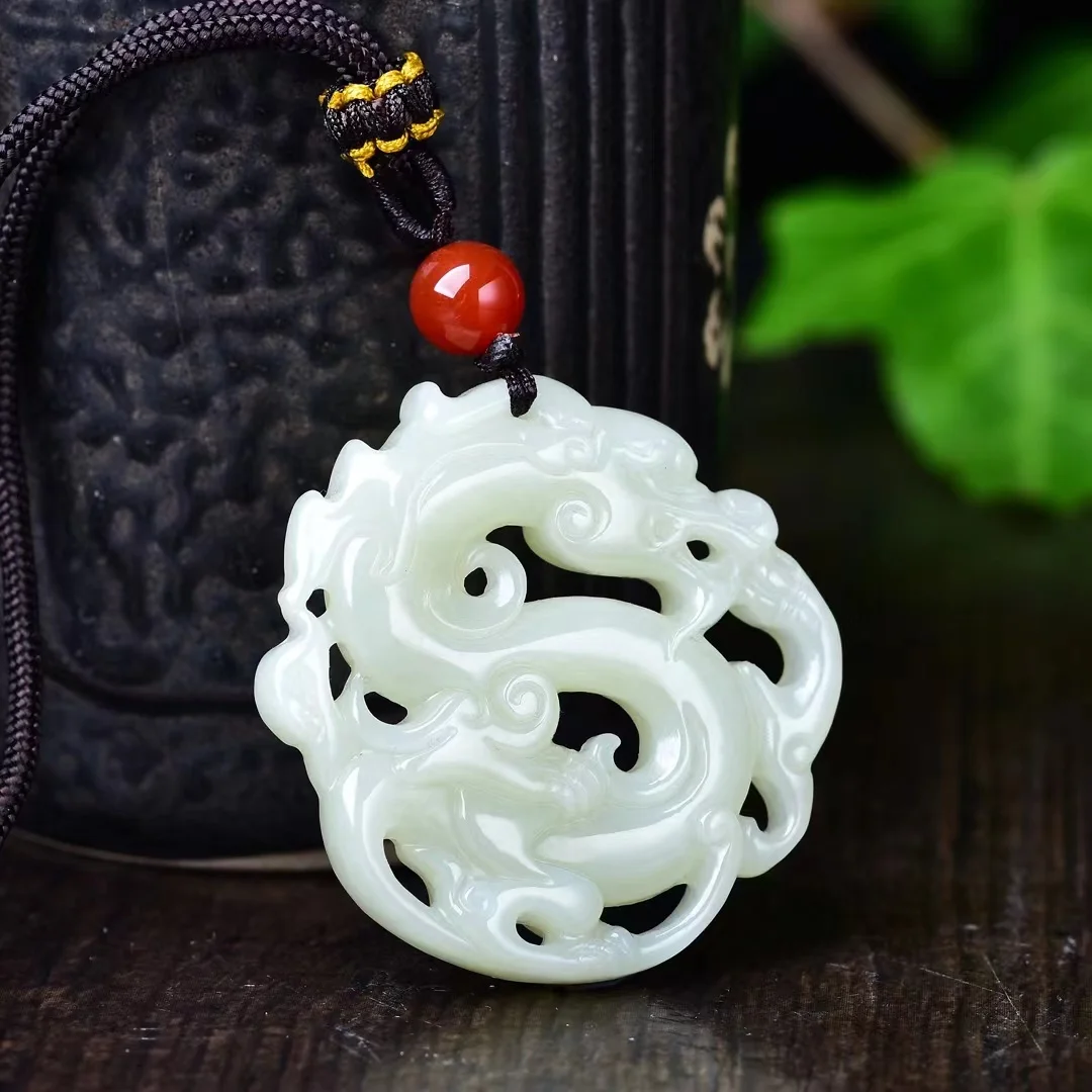 Exquisite Hetian Jade Dragon Traveling the World three-dimensional Pendant Jewelry 8541#