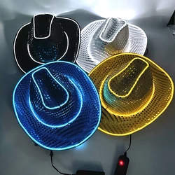 Chapéu de cowboy brilhante Brim laminado Adereços de festa fluorescente Luz de néon luminosa Piscando para festa Rave, Venda quente