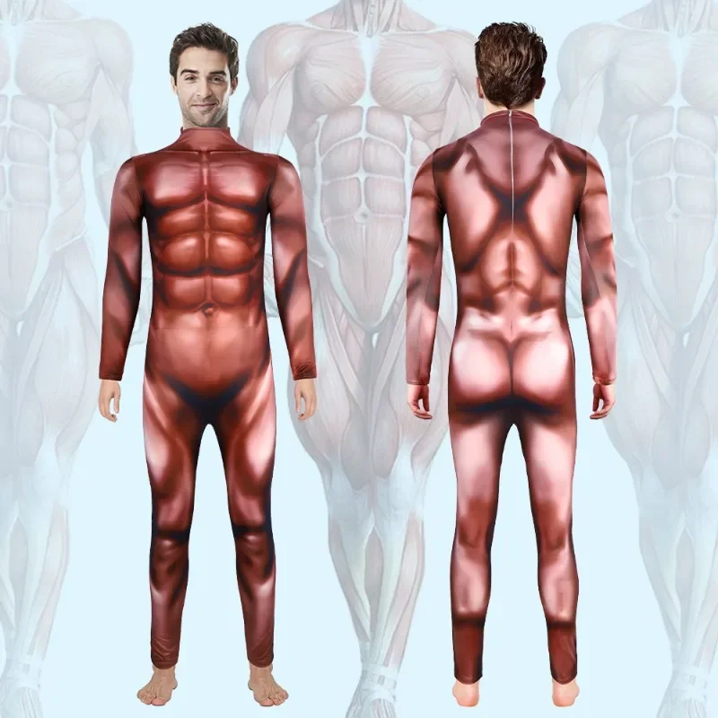 

Halloween Muscle Cosplay Costume 3D Digital Print Jumpsuit Full-Body Tight Suit Stage Performance Bodysuit Funny Party Zentai